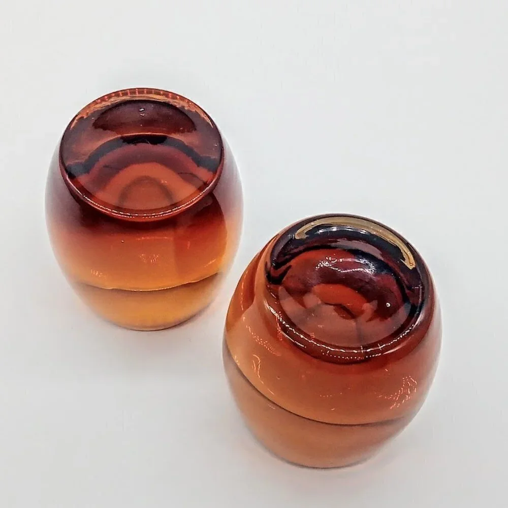 Crate & Barrel Amber Topaz Diva Glass Votive Candle Holders (2)